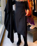 MAEVE | BLACK MIDI DRESS WITH POCKETS