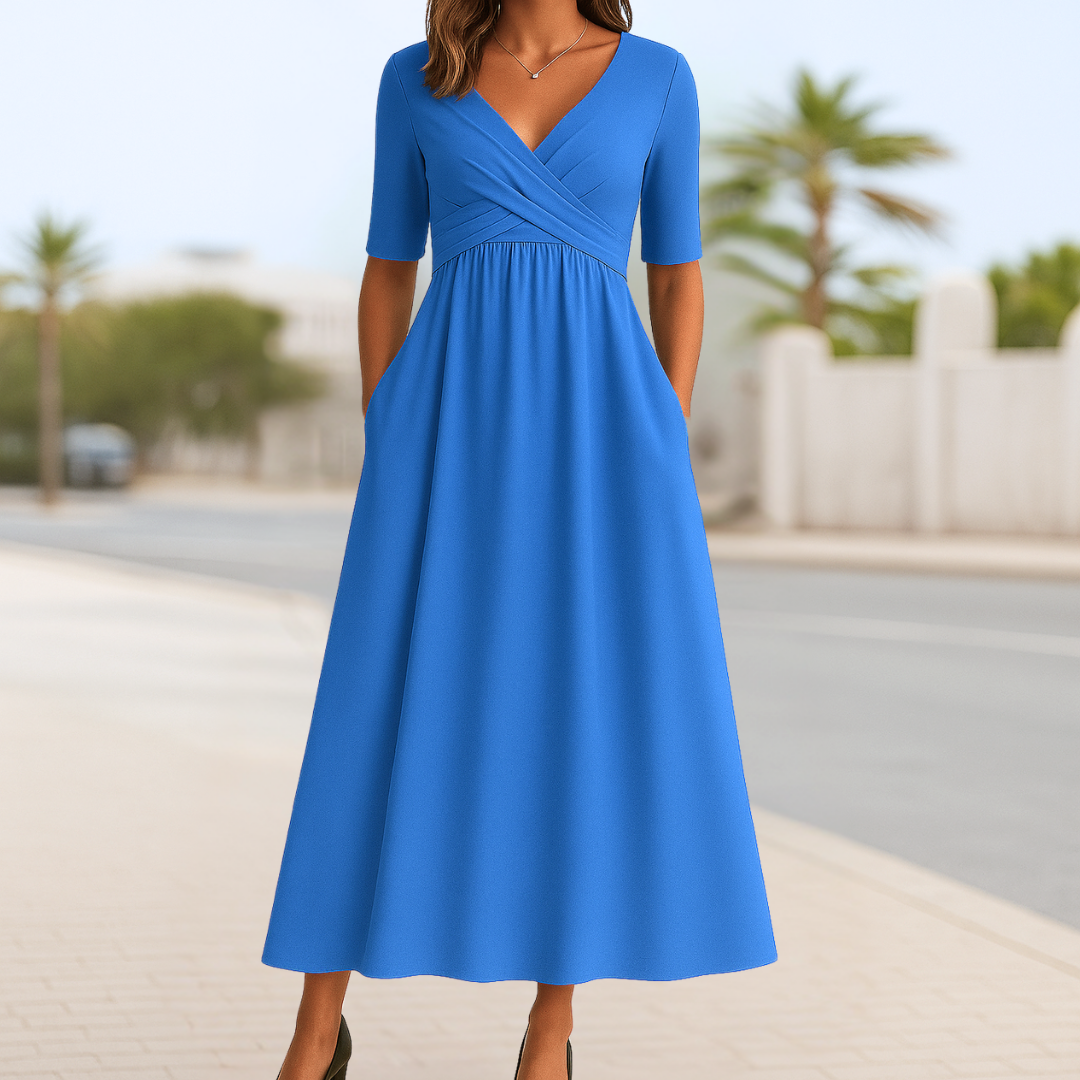 VERONICA | CROSSOVER SHORT-SLEEVE DRESS