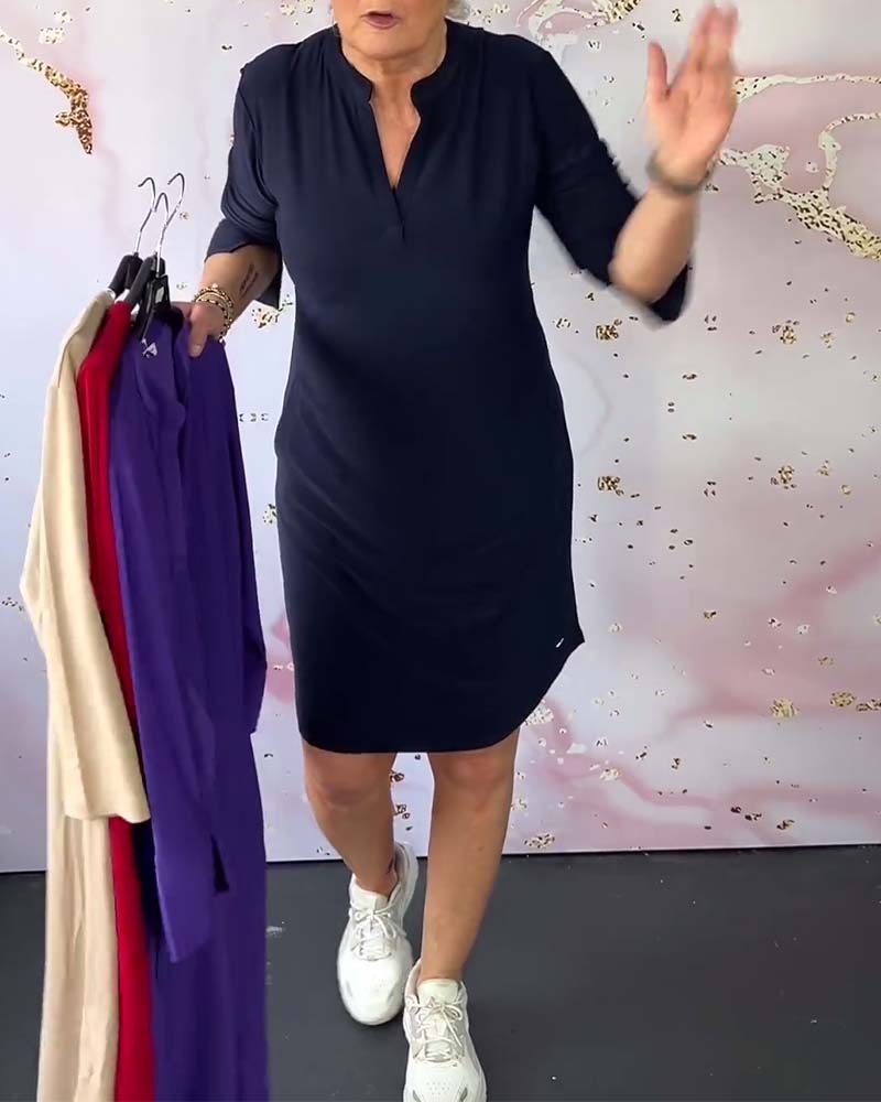 LETTICE | V-NECK SOLID COLOUR DRESS