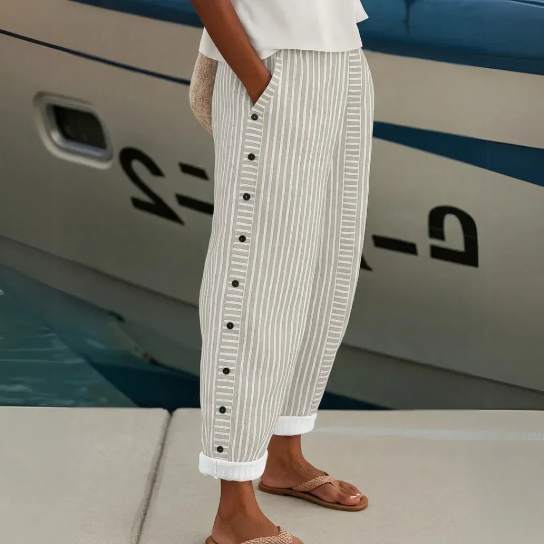 Caitlin | Stylish Striped Button Trousers