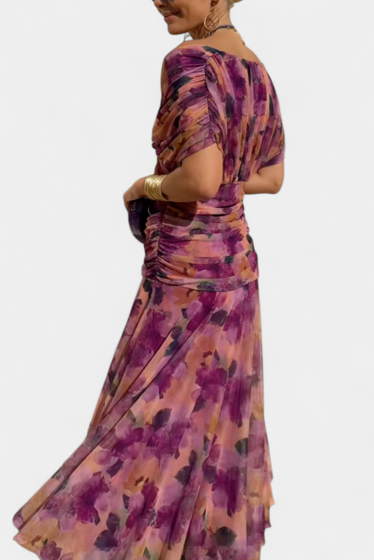 VIVIAN | LONG FLORAL V-NECK DRESS